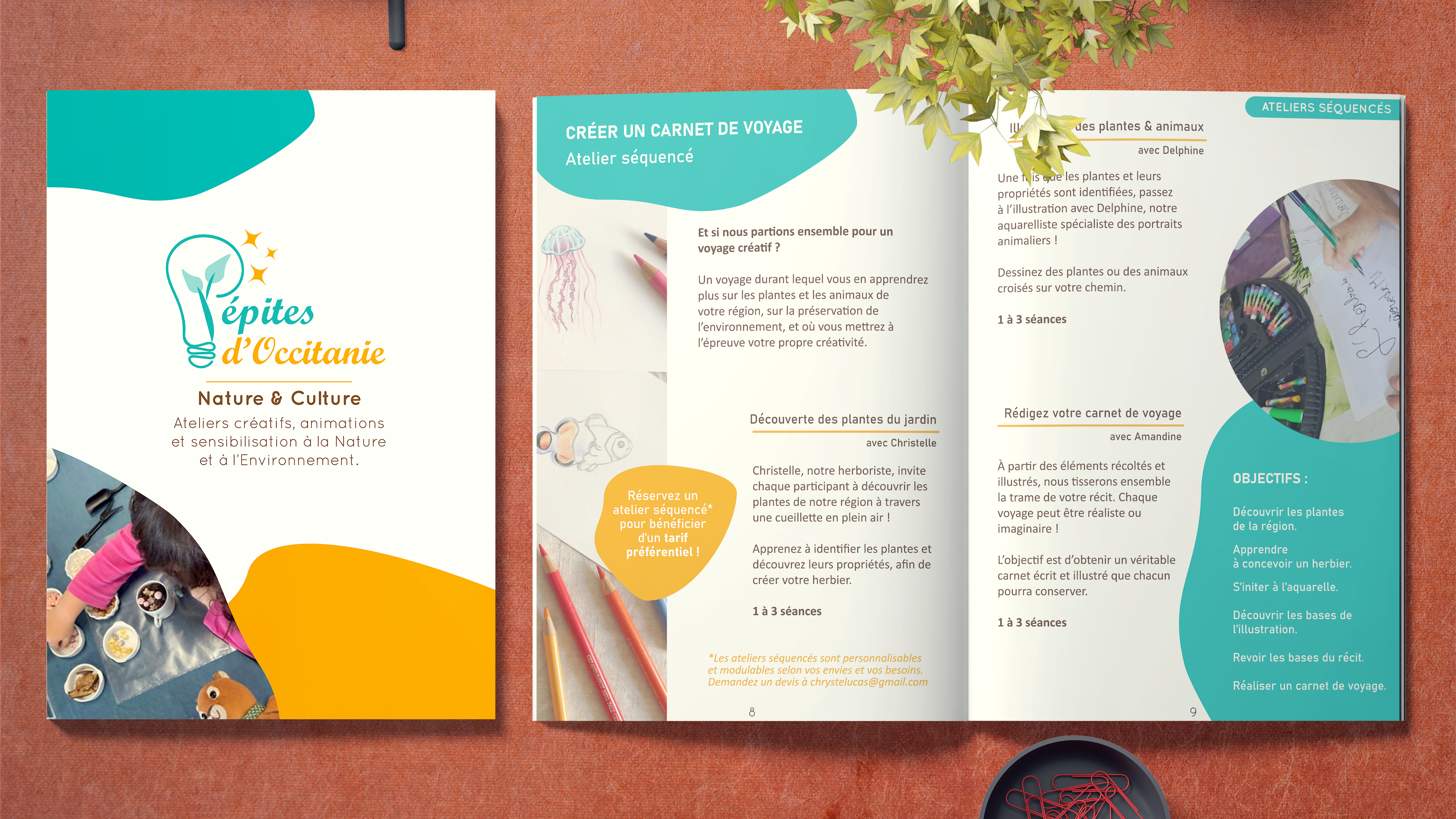 Présentation de la couverture et d'une double page intérieure du catalogue des Pépites d'Occitanie. 